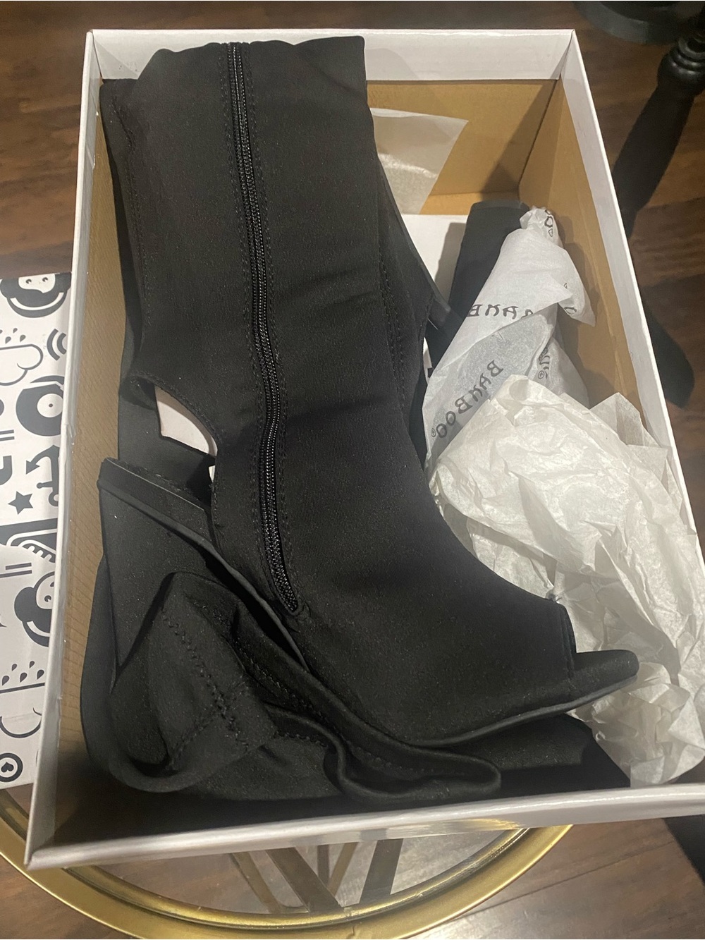 Black Stretch Peep-Toe Thigh High Boots